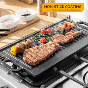 Velaze Cast Iron Reversible Griddle, Grill Pan Griddle Grill with Dual Handles,20Inchx9 inch,Black