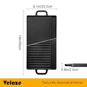 Velaze Cast Iron Reversible Griddle, Grill Pan Griddle Grill with Dual Handles,20Inchx9 inch,Black