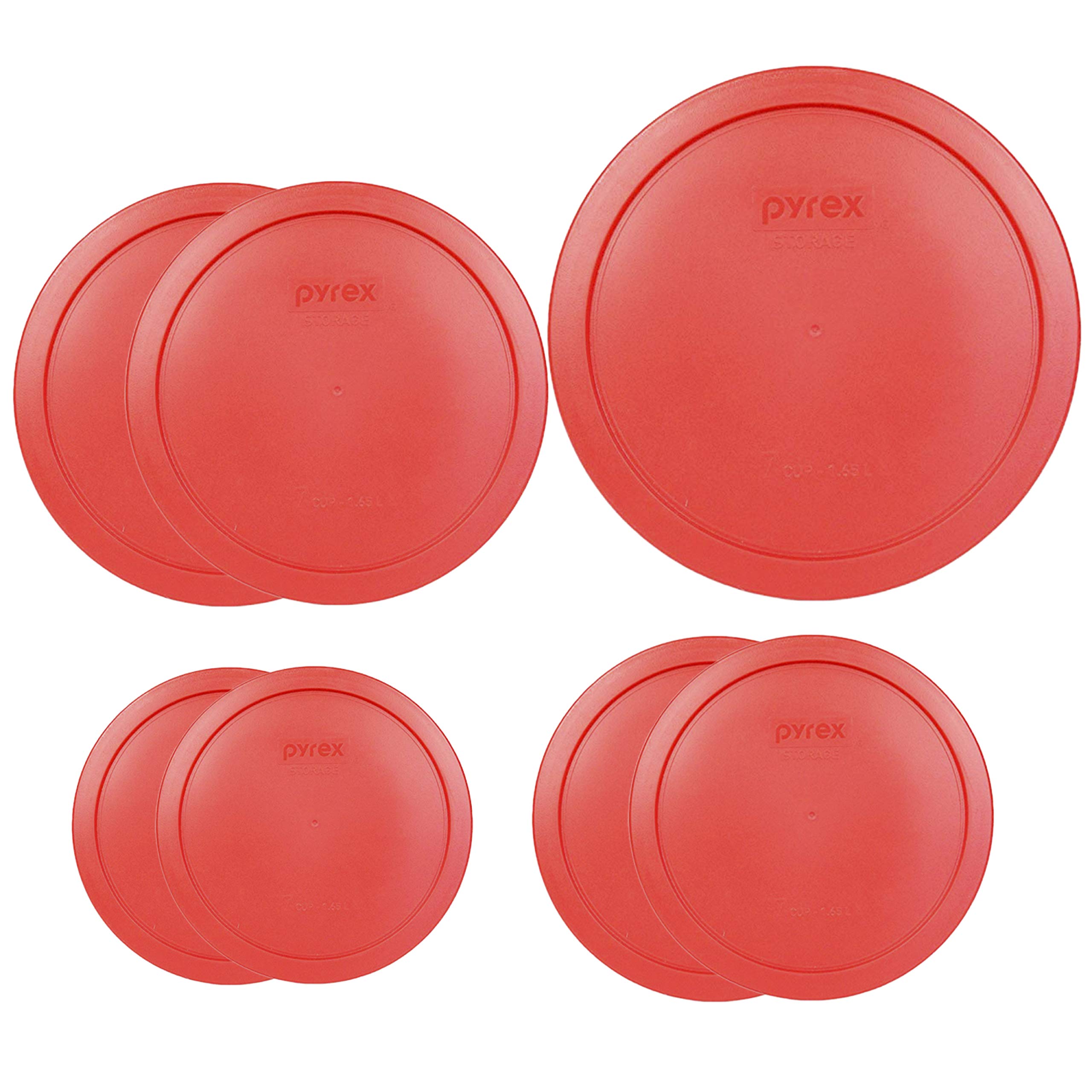 Pyrex Bundle - 7 Items: (1) 6/7-Cup Red Lid, (2) 4-Cup Red Lids, (2) 2-Cup Red Lids, (2) 1-Cup Red Lids Made in the USA