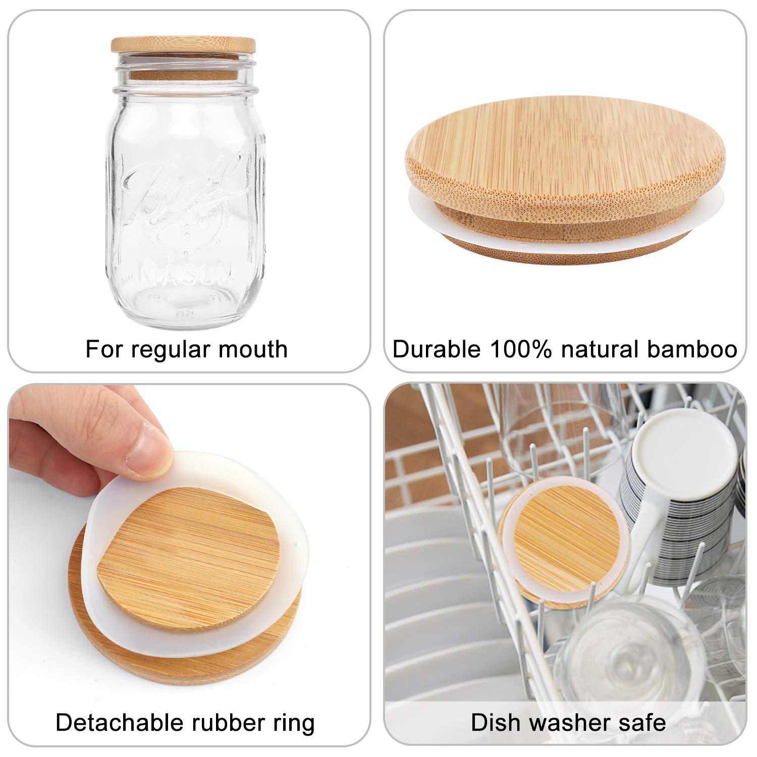 Bamboo Mason Jar Lids Wide Mouth Storage Canning Jar Lids, CNVOILA 6 Pack Lids for Wide Mouth Mason Jar