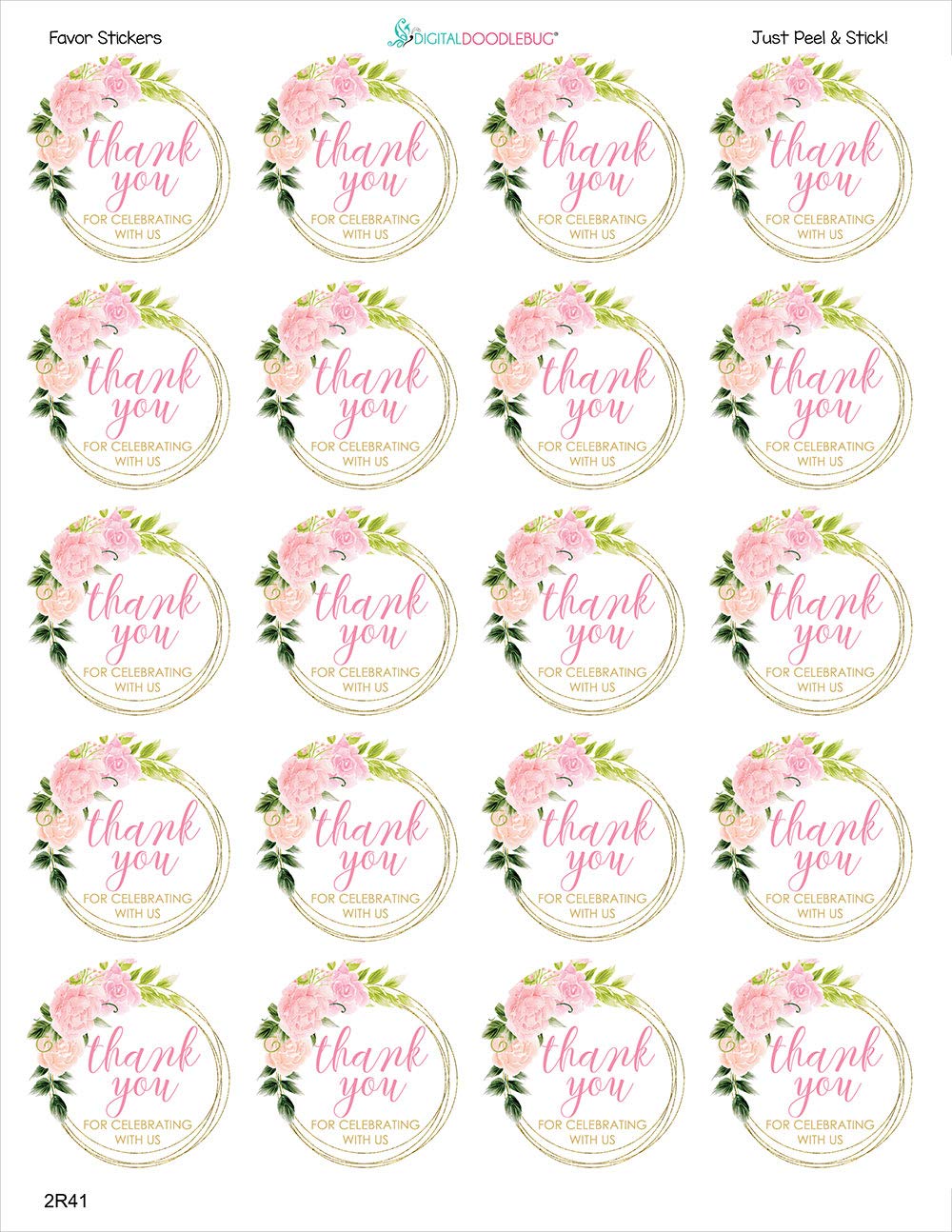 1.9 Inch Stickers Thank You for Celebrating with Us Labels Girl Baby Shower or Wedding Favors Set of 60 (Floral)