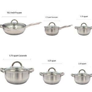 Heim Concept Cookware Set W-001 12-Piece Stainless Steel Pots and Pans Set, Kitchen Cooking Set with Glass Lid