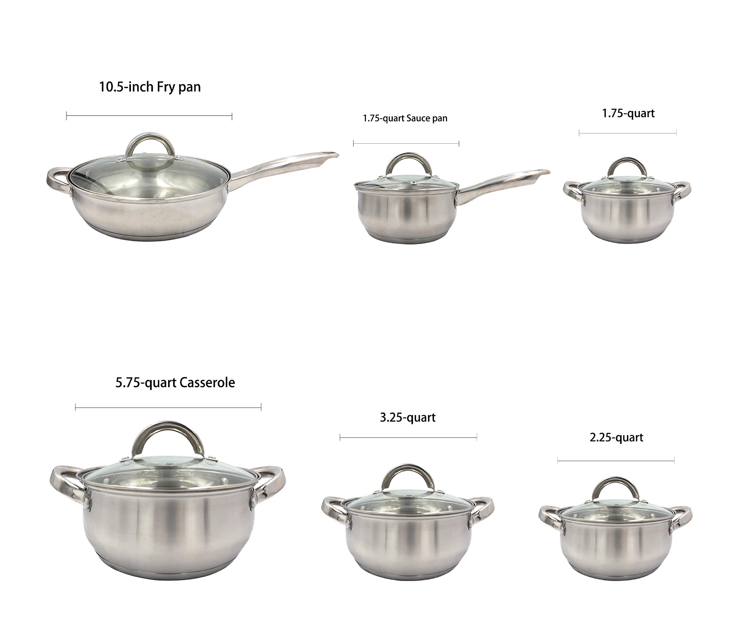 Heim Concept Cookware Set W-001 12-Piece Stainless Steel Pots and Pans Set, Kitchen Cooking Set with Glass Lid