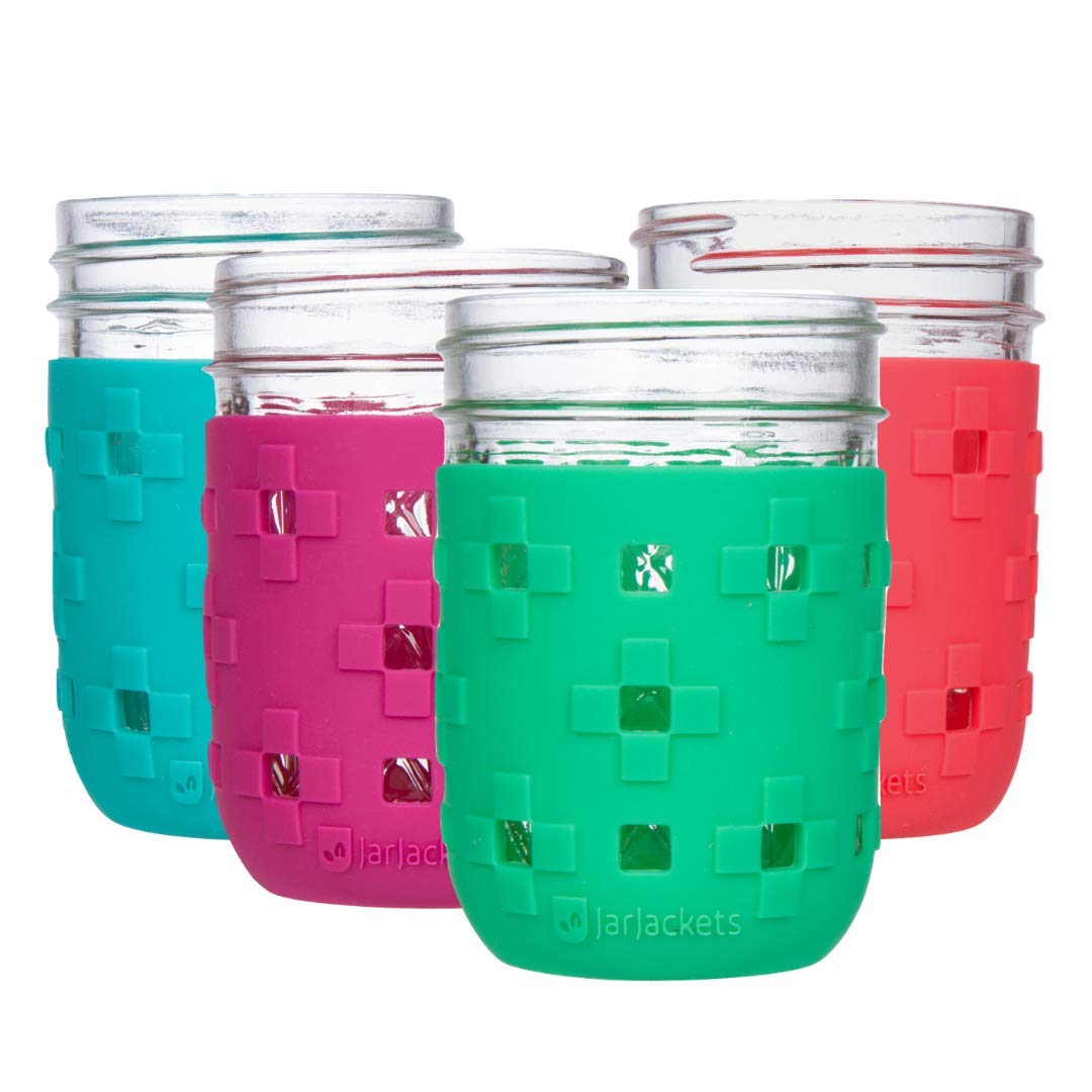 JarJackets Silicone Mason Jar Protector Sleeve - Fits 8oz REGULAR mouth Jelly Jars (4, Multicolor)