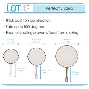 Lot45 Enameled Cast Iron Cookware Set - 3 Piece Non-Stick Ceramic Coated Cast Iron Skillets Stove and Oven Safe Pan Set for Cooking - Heavy Duty Easy Care Glazed Cast Iron