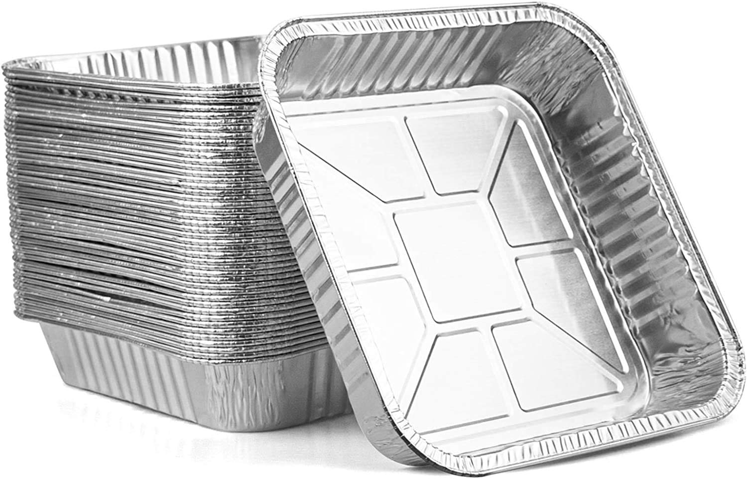 HOMEE Aluminum Pans Disposable, 8 x 8'' Square Disposable Aluminum Foil Pans Stackable Heat Resistant, (50 Pack) Disposable Foil Tray for Baking, Roasting, Broiling and Cooking, Storing, Prepping Food