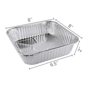 HOMEE Aluminum Pans Disposable, 8 x 8'' Square Disposable Aluminum Foil Pans Stackable Heat Resistant, (50 Pack) Disposable Foil Tray for Baking, Roasting, Broiling and Cooking, Storing, Prepping Food