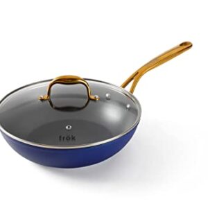 frök All-In-One Platinum Non-Stick Fry Pan Meets Wok with Lid, 11-Inch, Blue & Gold