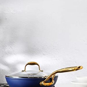 frök All-In-One Platinum Non-Stick Fry Pan Meets Wok with Lid, 11-Inch, Blue & Gold