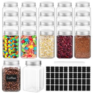 12 oz square plastic jar storage container with lids labels pen, wide mouth clear pet seal jar empty candy jar airtight plastic mason jars plastic spice containers for kitchen storage craft (24 pcs)