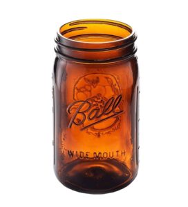 ball elite collection amber glass wide mouth mason jar (32 oz/quart) amber canning jar - uv light protection - microwave & dishwasher safe, 1 jar (no lid or band)