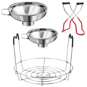 cedilis 4 pieces canning kit, 1pc canning rack+ 1pc canning jar lifter tong+ 2pc canning funnels, stainless steel canning supplies canning rack and canning tong for mason jars