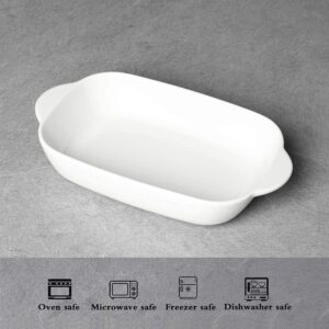 LEETOYI Ceramic Small Baking Dish, Porcelain 2-Piece Rectangular Bakeware with Double Handle, Baking Pans for Cooking and Cake Dinner 7.5"×5 (White)