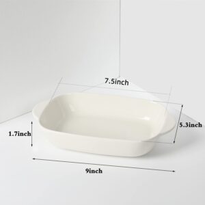 LEETOYI Ceramic Small Baking Dish, Porcelain 2-Piece Rectangular Bakeware with Double Handle, Baking Pans for Cooking and Cake Dinner 7.5"×5 (White)