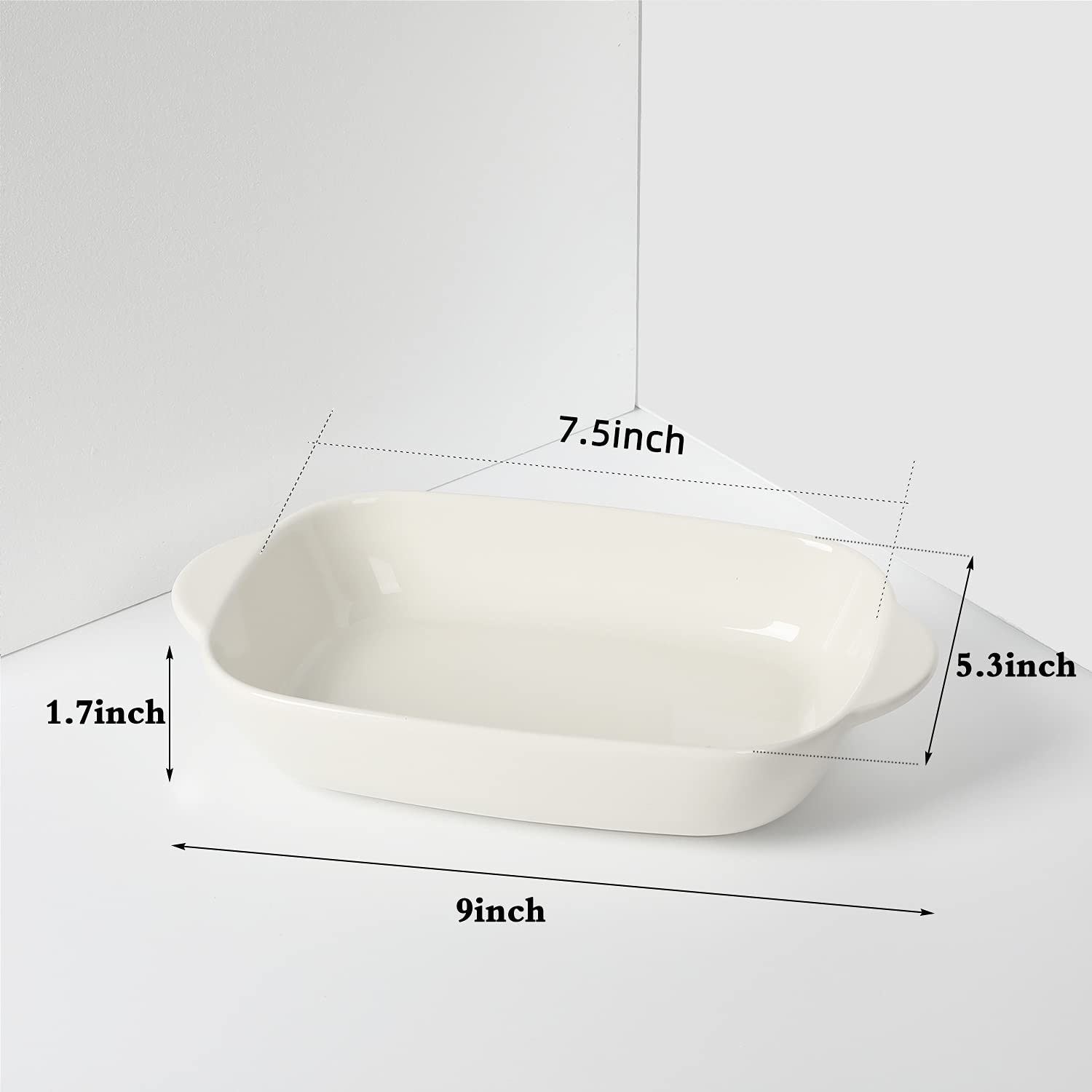 LEETOYI Ceramic Small Baking Dish, Porcelain 2-Piece Rectangular Bakeware with Double Handle, Baking Pans for Cooking and Cake Dinner 7.5"×5 (White)