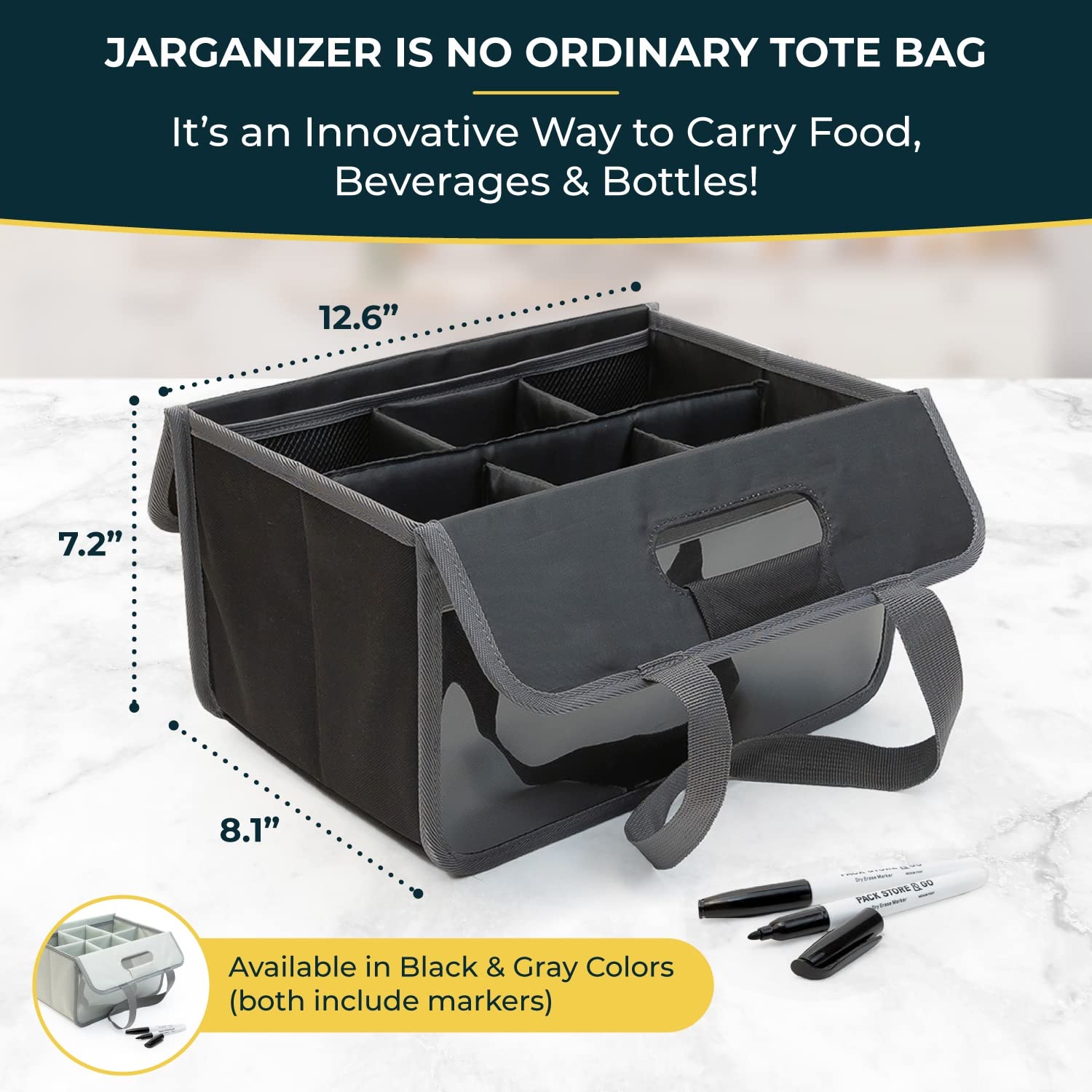 [2-Pack] Jar Organizer 6 Jar Protective Bag Carrier – Sturdy Foldable and Stackable Tote Bag with Handles, Removable Padded Divider for Securely Storing, Carrying Ball Canning Jars, Cups, Tumblers