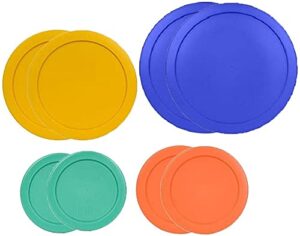 klare ware 1, 2, 4 & 7 cup replacement lids/covers for pyrex, anchor hocking & klare ware storage bowls (glass container not included) microwave, freezer & toprack dishwasher safe (8 pack, gr-or-y-bl)