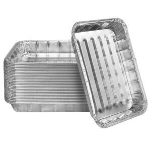 heavy duty aluminum foil broiler pans | disposable nonstick oven broiling roaster pan for burgers, steaks, bacon, roasts, vegetables | 13 x 9 inch rectangular prep trays | 25 pack