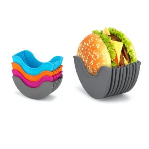 yfeiqi contact-free burger holder clip, retractable-reusable-washable food grade silicone hamburger/sandwich clip, burger holder box