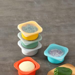 KEVJES Stackable Silicone Pizza Dough Tray with Lids-500ml portion-6pack (2 Green+2 Blue+2 Grey)