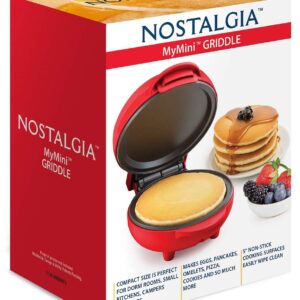 Nostalgia MyMini Griddle compact size for dorms, small kitchens 5 Inch Non stick cooking surfaces easily wipe clean