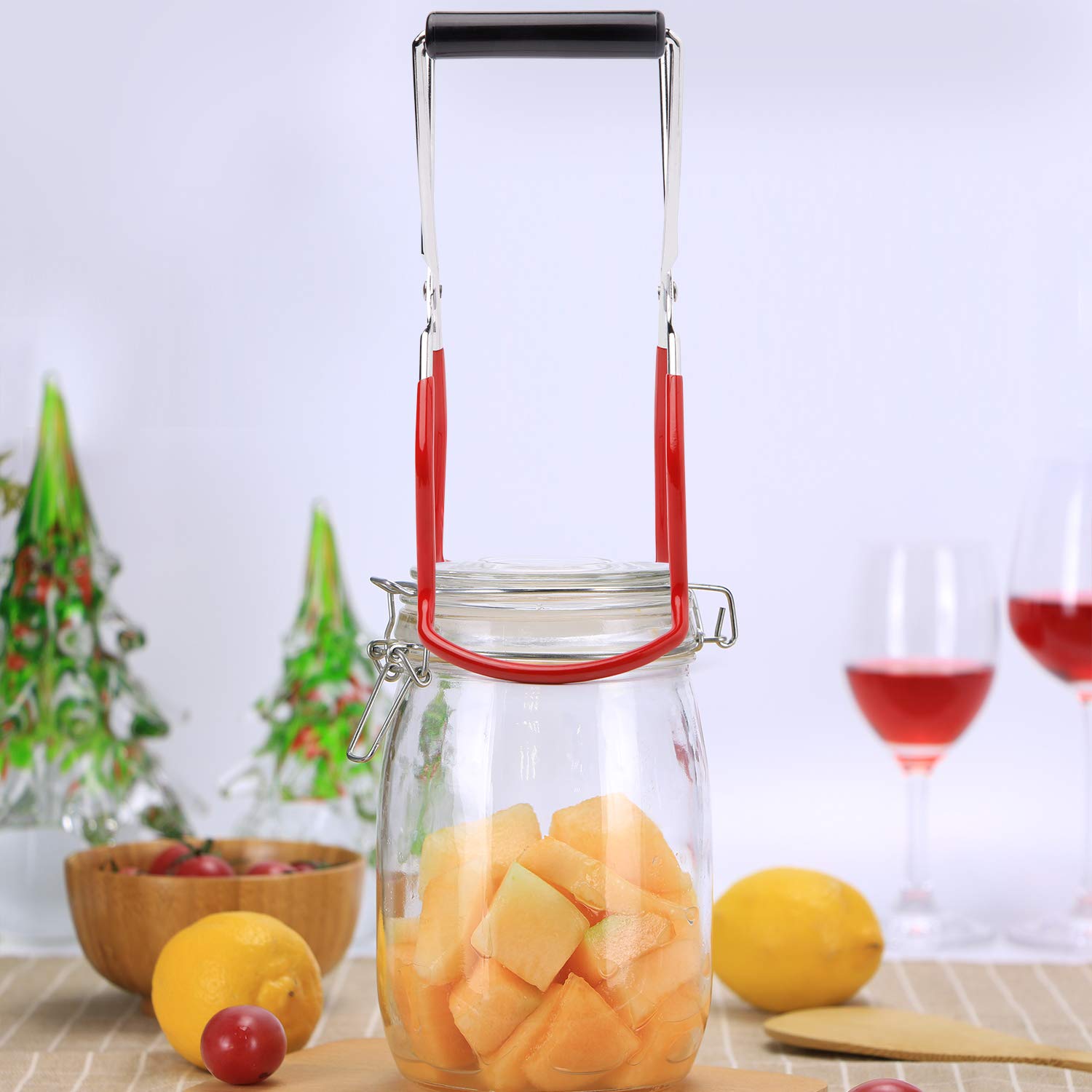Eeoyu Canning Jar Lifter Tongs Stainless Steel Jar Lifter with Grip Handle for Home Kitchen (Red)