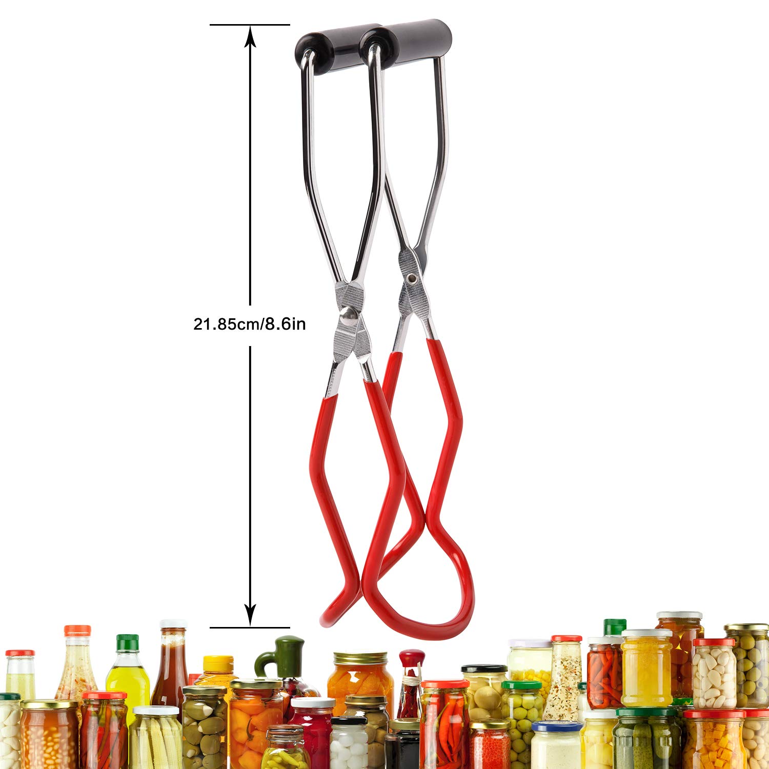 Eeoyu Canning Jar Lifter Tongs Stainless Steel Jar Lifter with Grip Handle for Home Kitchen (Red)