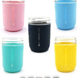 minliving Silicone Mason Jar Sleeve, Kids Cup Holder 5 Pack Value Combo Anti-slip protection - Fits 8oz REGULAR mouth Jelly Canning, Ball and Kerr Jars (5, Multicolor) (Colorful Combo)