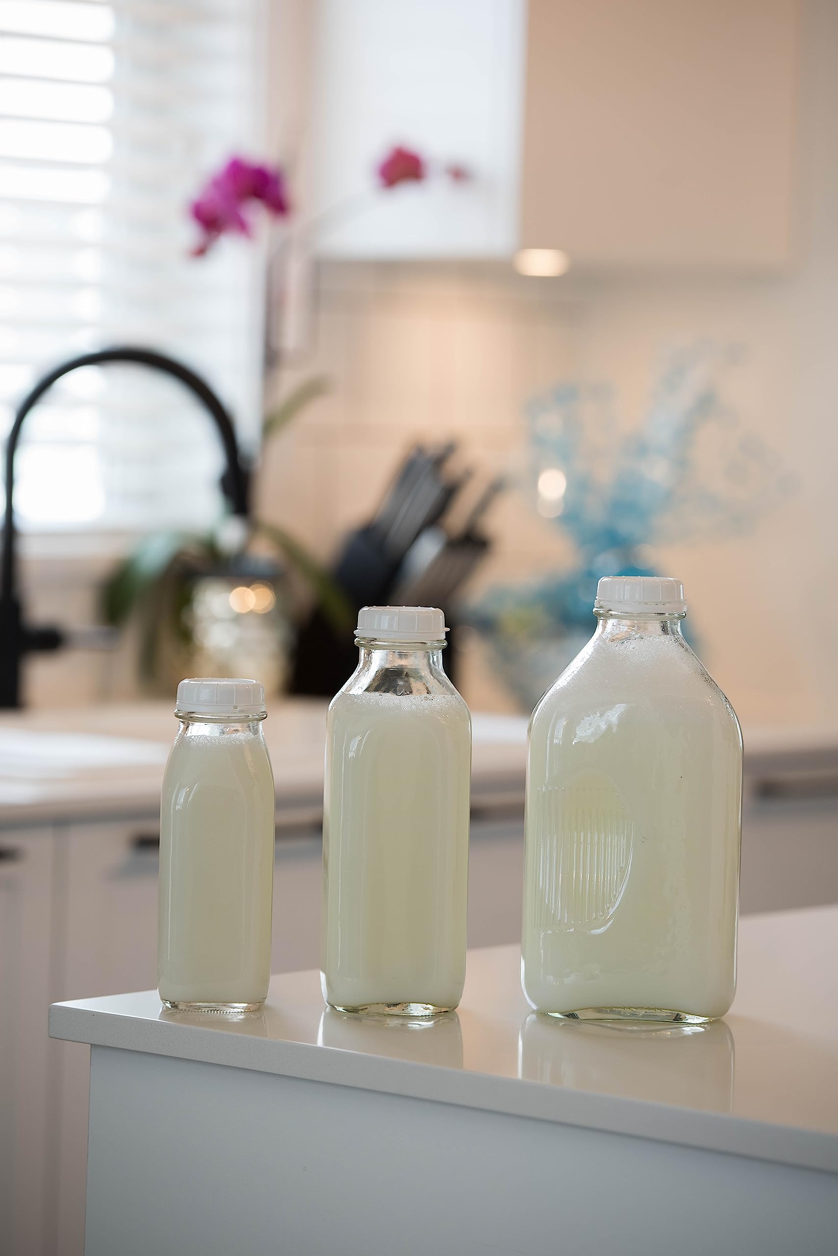 6 Glass Bottle Replacement Caps with Tampered Evident Seal, 48mm Diameter Bottle Lids That Fit Perfectly Stanpac & Libbey Milk Glass Bottles. Reusable, Long-Lasting and Easy to Clean Bottle Caps (Light Blue)