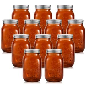 tessco 12 pieces 16 oz amber mason jars with lids decorative pint canning jars regular mouth kitchen canisters glass food containers for storage pickling preserving fermenting, christmas diy crafts