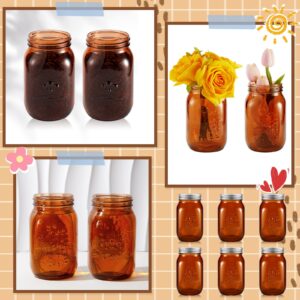 Tessco 12 Pieces 16 oz Amber Mason Jars with Lids Decorative Pint Canning Jars Regular Mouth Kitchen Canisters Glass Food Containers for Storage Pickling Preserving Fermenting, Christmas DIY Crafts