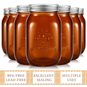 Tessco 12 Pieces 16 oz Amber Mason Jars with Lids Decorative Pint Canning Jars Regular Mouth Kitchen Canisters Glass Food Containers for Storage Pickling Preserving Fermenting, Christmas DIY Crafts