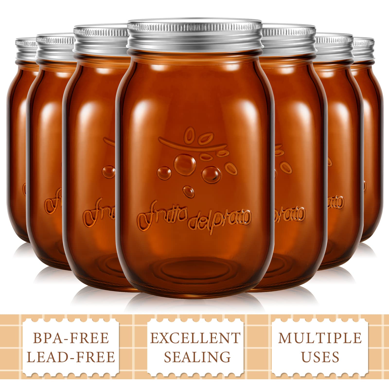 Tessco 12 Pieces 16 oz Amber Mason Jars with Lids Decorative Pint Canning Jars Regular Mouth Kitchen Canisters Glass Food Containers for Storage Pickling Preserving Fermenting, Christmas DIY Crafts