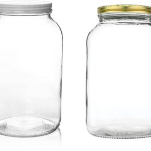 kitchentoolz 4 Pack - 1 Gallon Glass Large Mason Jars Wide Mouth with Airtight Metal Lid - Safe for Fermenting Kombucha Kefir Kimchi, Pickling, Storing and Canning- Dishwasher Safe- Made in USA