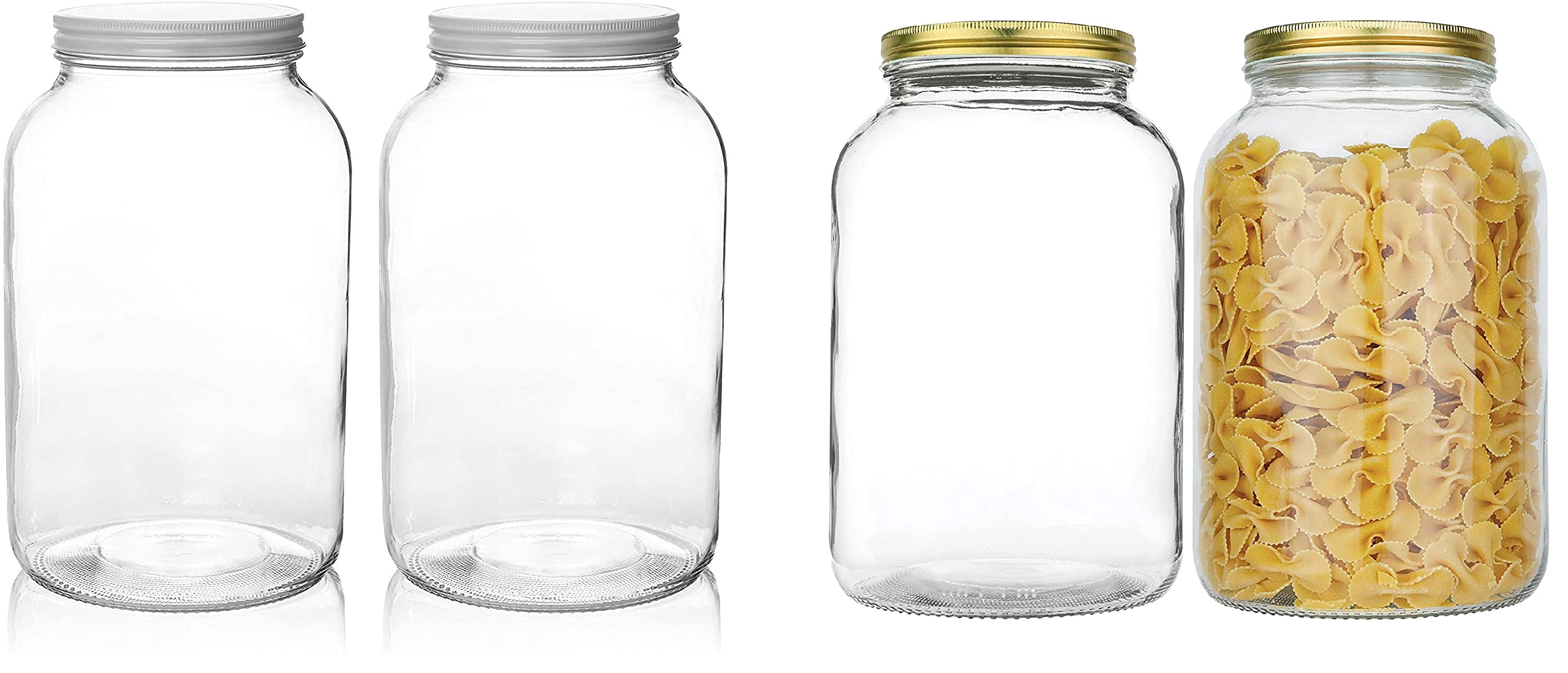 kitchentoolz 4 Pack - 1 Gallon Glass Large Mason Jars Wide Mouth with Airtight Metal Lid - Safe for Fermenting Kombucha Kefir Kimchi, Pickling, Storing and Canning- Dishwasher Safe- Made in USA