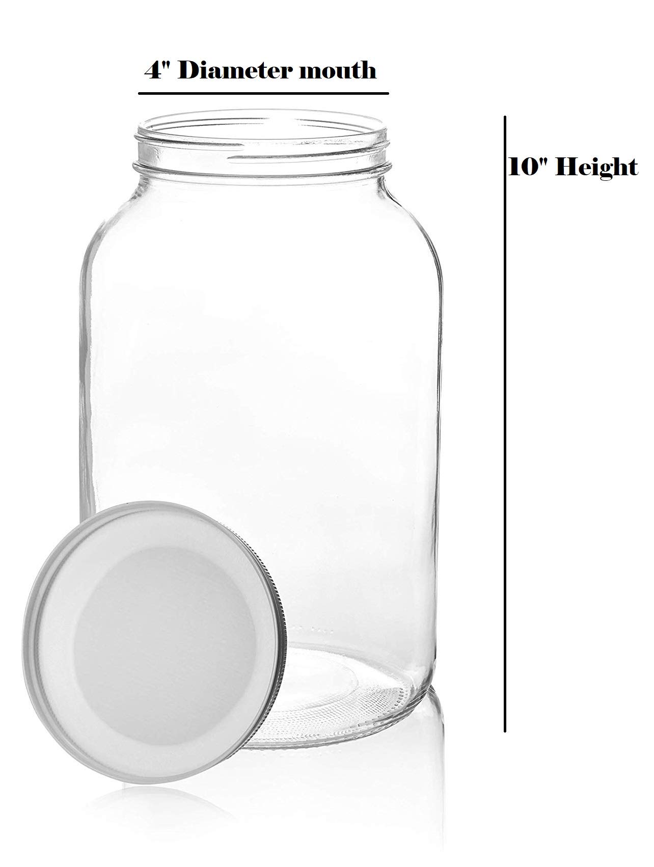 kitchentoolz 4 Pack - 1 Gallon Glass Large Mason Jars Wide Mouth with Airtight Metal Lid - Safe for Fermenting Kombucha Kefir Kimchi, Pickling, Storing and Canning- Dishwasher Safe- Made in USA