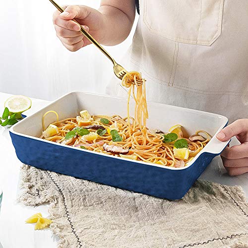 Krokori Baking Dish, Casserole Dish for Oven, Lasagna Pan Deep 9x13 Ceramic Baking Pan Bakeware for Lasagna, Cooking, Kitchen, Cake Dinner, Banquet and Daily Use Wedding Gift (Dark Blue)