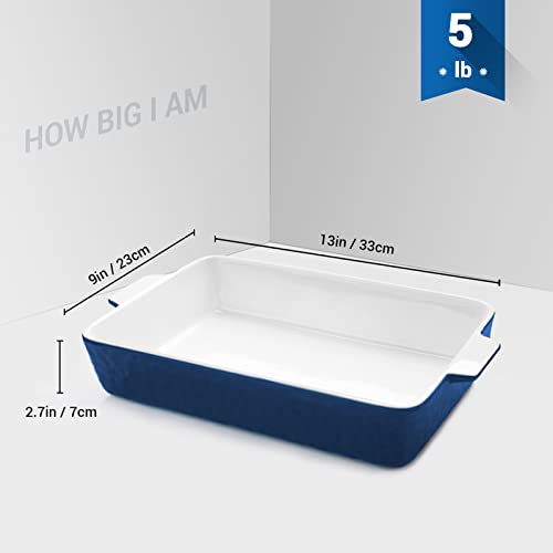 Krokori Baking Dish, Casserole Dish for Oven, Lasagna Pan Deep 9x13 Ceramic Baking Pan Bakeware for Lasagna, Cooking, Kitchen, Cake Dinner, Banquet and Daily Use Wedding Gift (Dark Blue)