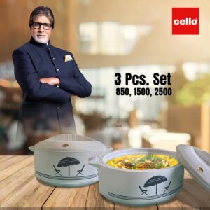 Cello Chef Super 3 pcs Insulated Hot Pot Casserole Gift Set 1500ml, 850ml, 2500ml (White)