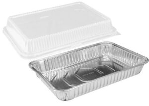 handi-foil 13" x 9" oblong aluminum foil disposable cake pan with clear dome lids - hfa ref # 394-wdl (pack of 12 sets)