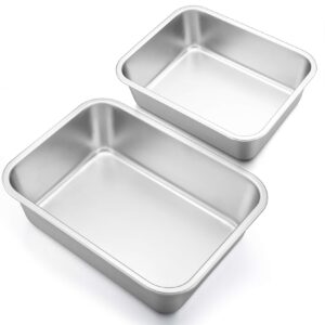 p&p chef deep lasagna pan set (12.7’’ & 10.7 stainless steel rectangular baking pan for brownie/cake/meat, non-toxic & heavy duty, deep side & rolled rim, brushed surface & dishwasher safe