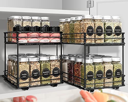 Kitsure Spice Rack Organizer for Cabinet - 2 Packs, Easy-to-Install Pull Out Spice Cabinet Organizers, 8''Wx10.23''Dx8.54''H Slide Out Spice Racks, Double Layer(Jars Not Included)