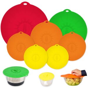 silicone lids for bowls and food covers,7 pack 5 sizes silicone lids,microwave cover for food,reusable silicone bowl covers,silicone lids for pots and pans food storage cups cans