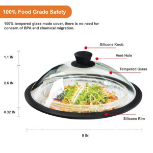 OEC Vented Splatter Guard Microwave Glass Cover with Easy-Grip Handle - 100% Food Grade Tempered Glass & BPA Free Silicone Rim. Compatible with Plates, Bowls and Meal Prep Containers, Dishwasher Safe