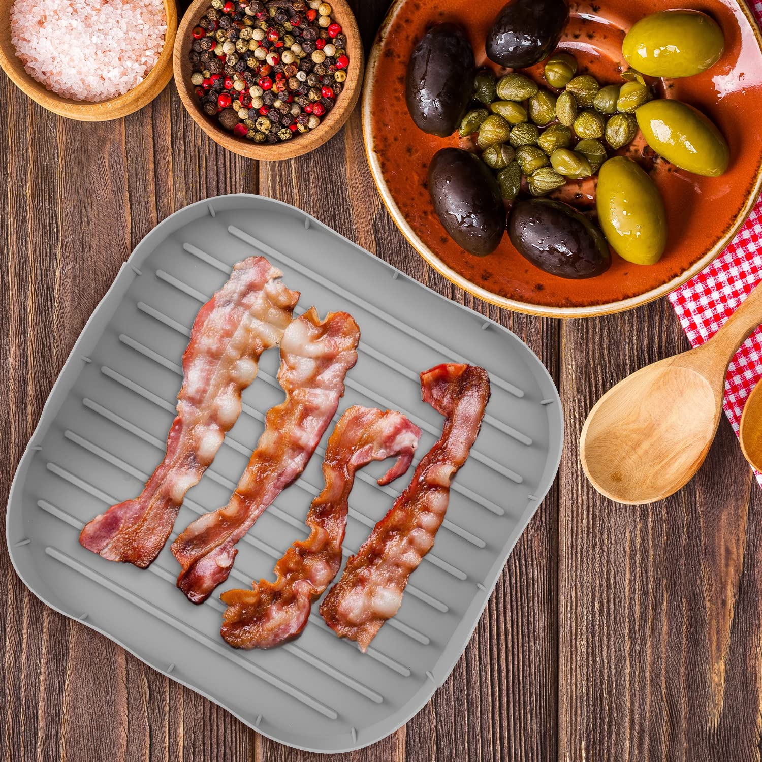 Microwave Bacon Maker, Food Grade Silicone Bacon Cooker for Microwave Oven Silicone Bacon Tray (Gray)