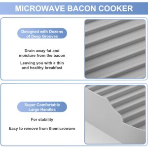 Microwave Bacon Maker, Food Grade Silicone Bacon Cooker for Microwave Oven Silicone Bacon Tray (Gray)