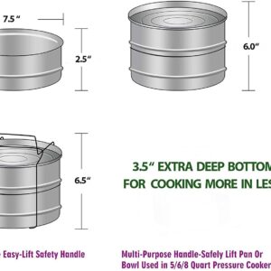 ecozoi Instant Pot Stackable Insert Pans for 6 & 8 Quart, 3 Tier Steamer Insert Pans for Instant Pot Pressure Cooker, Pot in Pot for Baking, Steaming & Casseroles, 2 Interchangeable Lids and Sling