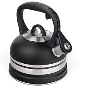 kanmart whistling tea kettle: 2.5 quart premium stainless steel kettle with capsule bottom & anti-hot ergonomic handle, tea pot for stove top gas electric applicable - black