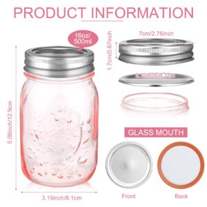 Mimorou 10 Pack 16 oz Pink Mason Canning Jars with Lids Regular Mouth Pint Vintage Colored Ball Cans for Preserving Honey Jelly Sauces Spice DIY Jars, Pink, Silver