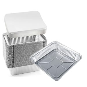 TBUY ROSE Aluminum Trays with Lids 9x9 for Serving Food Turkey Catering Disposable Aluminum Foil Pans for Baking Cakes, Bread, Meatloaf, Lasagna, 30 Pack Sliver 9x9x2